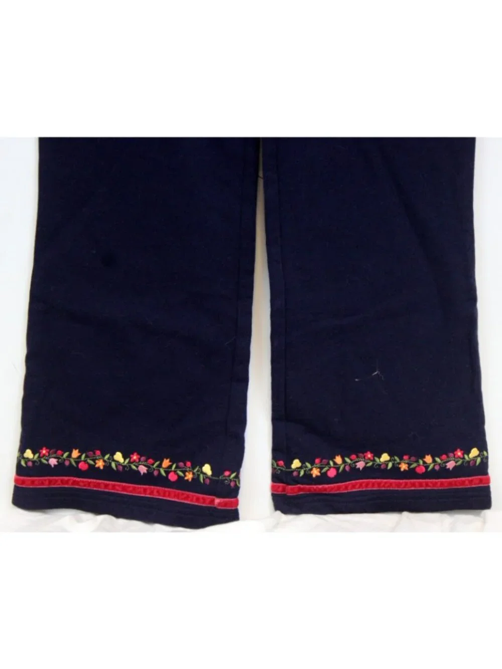 2003 Gymboree Apple for the Teacher Navy Blue Pants sz 3XL 8 Embroidered Flower
